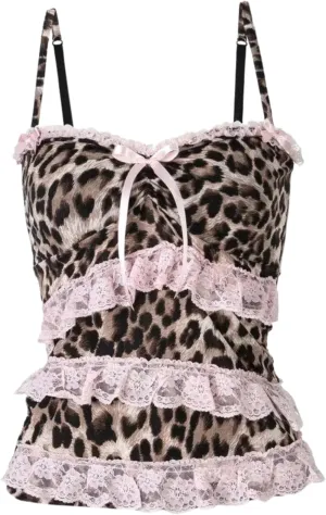 Cheetah Tops Grunge 2000s Emo Floral Cropped Top Spaghetti Strap Tops Y2k Leopard Print Vintage Camisole