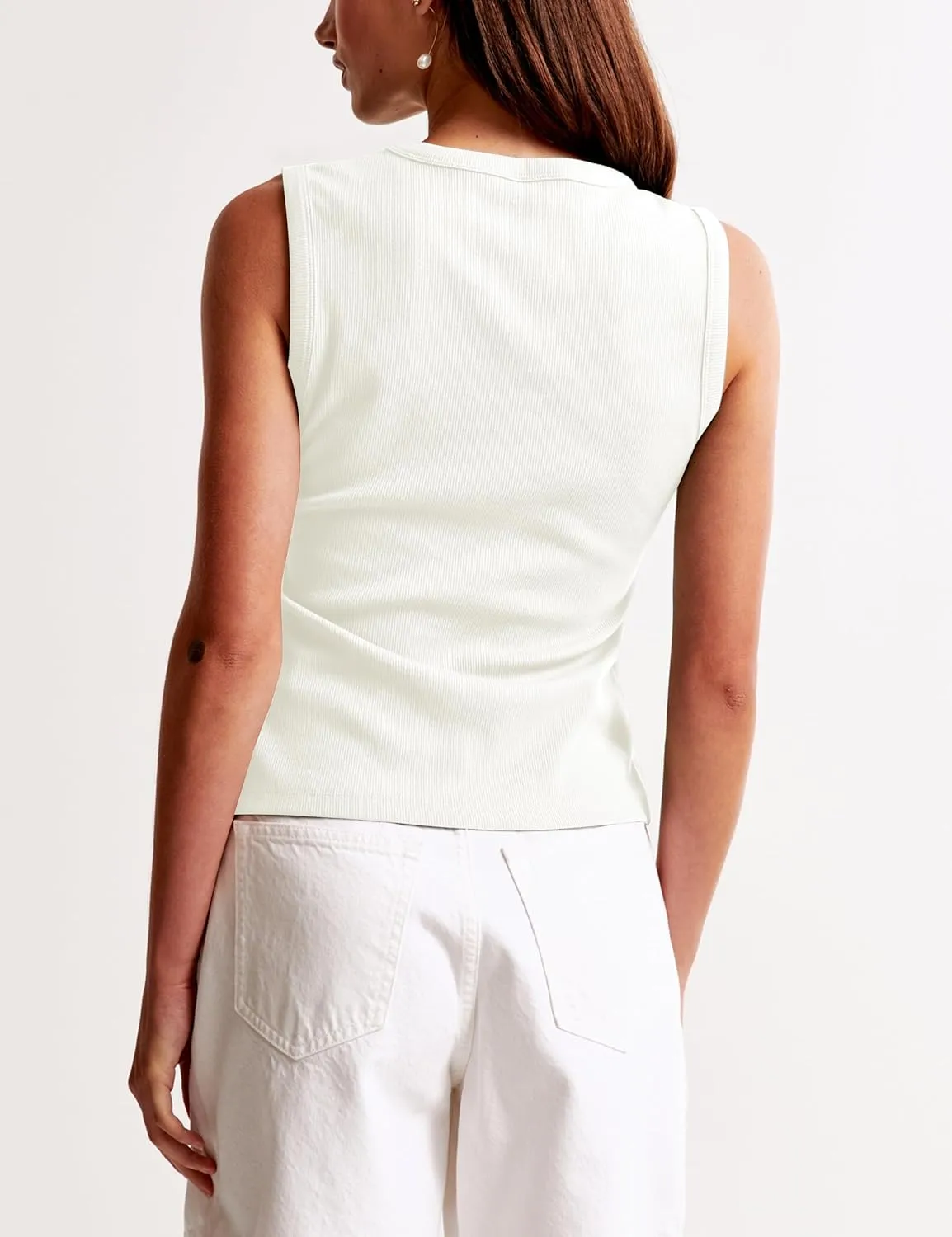 Cioatin Women Ribbed Button Down Tank Tops Sleeveless Crew Neck Slim Fit Open Front Crop Vest Going Out Y2K Clothes