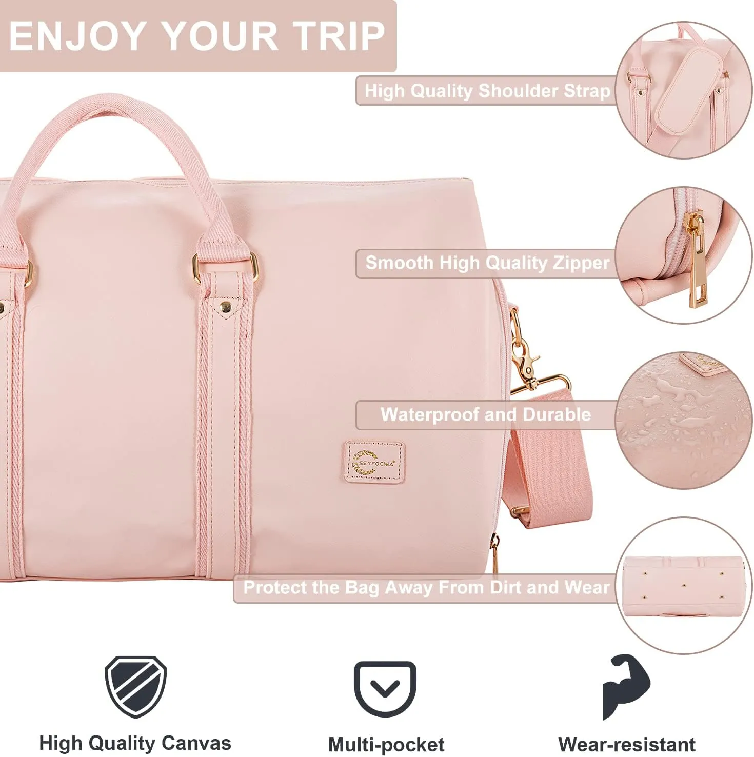 Convertible Carry on Garment Bag for Women,Leather Garment Bags for Travel with Shoe Pouch 2 in 1 Hanging Suitcase Suit Bag for Women Travel Bags for Women Duffle Bag Garment Bag Gifts for Women Pink