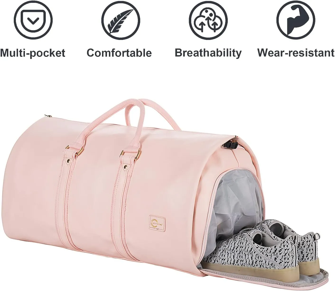Convertible Carry on Garment Bag for Women,Leather Garment Bags for Travel with Shoe Pouch 2 in 1 Hanging Suitcase Suit Bag for Women Travel Bags for Women Duffle Bag Garment Bag Gifts for Women Pink
