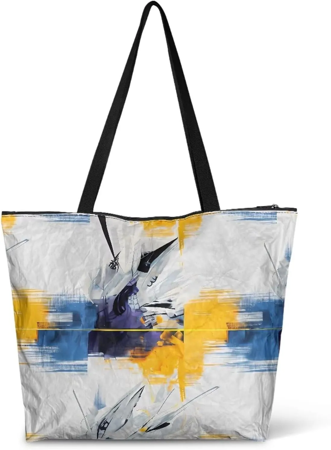 Corgi Dog Foldable Tote Bags, Daisy Flower Plum Blossom Handbag, Ethnic Tribal Stripe Reusable Paper Commute Bag