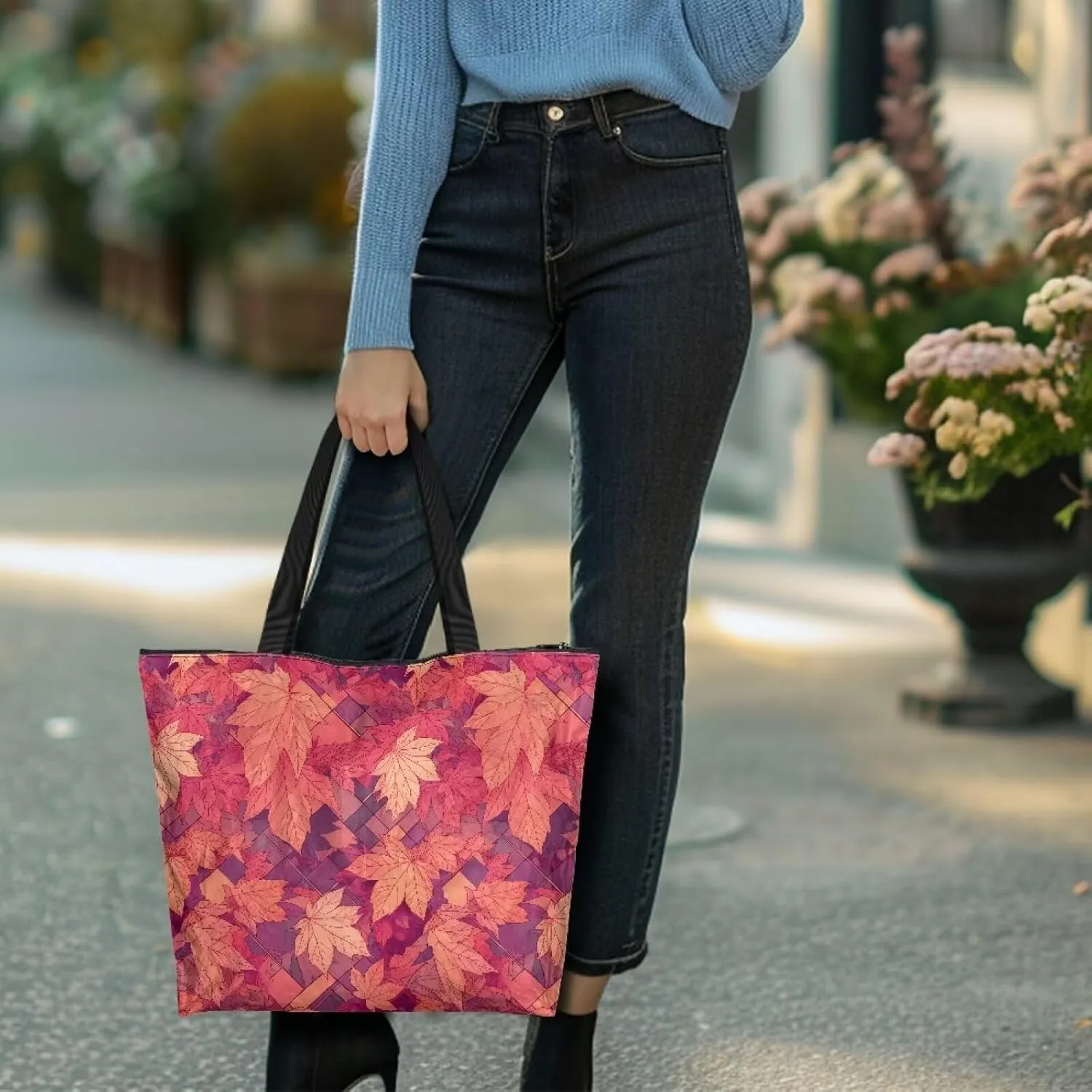 Corgi Dog Foldable Tote Bags, Daisy Flower Plum Blossom Handbag, Ethnic Tribal Stripe Reusable Paper Commute Bag