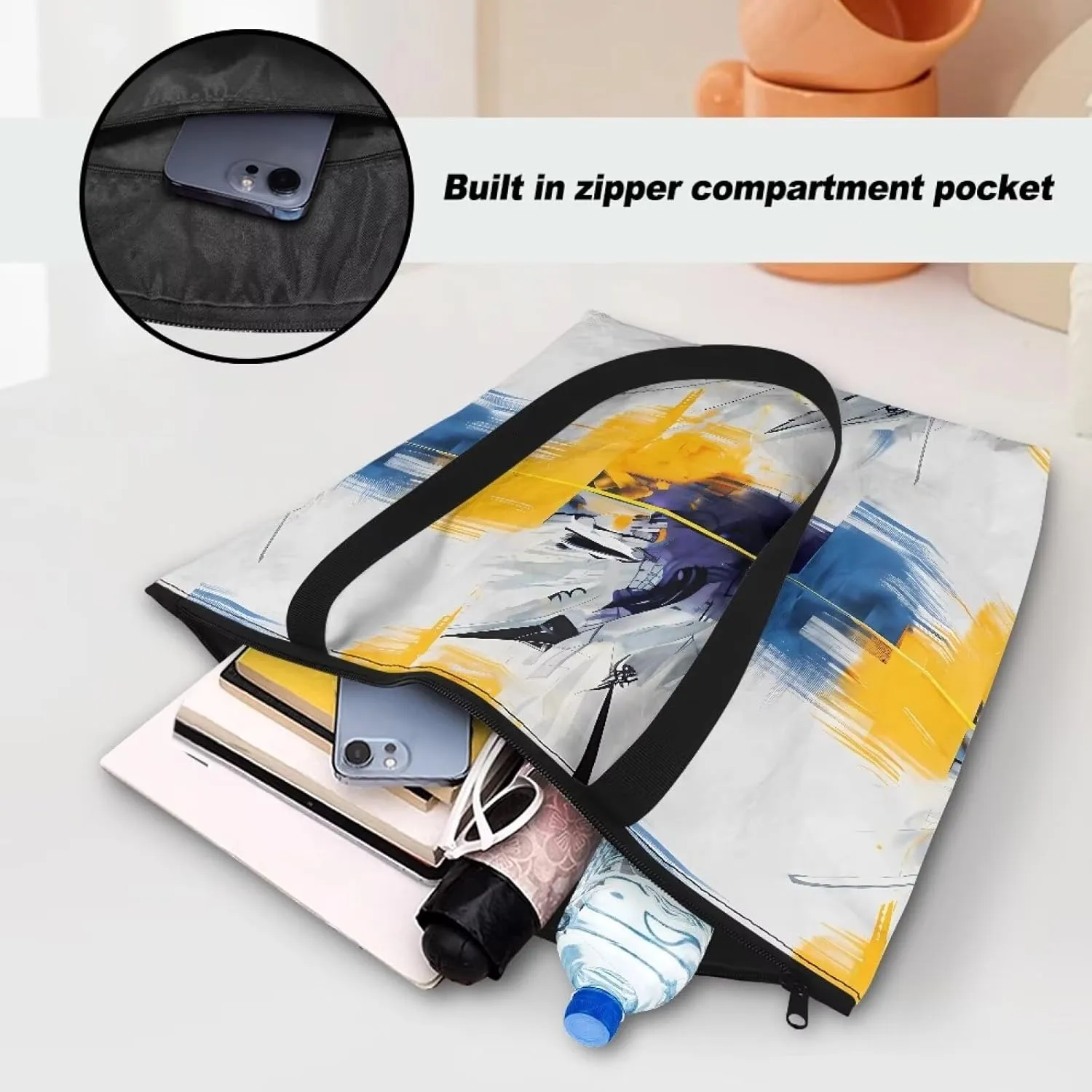 Corgi Dog Foldable Tote Bags, Daisy Flower Plum Blossom Handbag, Ethnic Tribal Stripe Reusable Paper Commute Bag