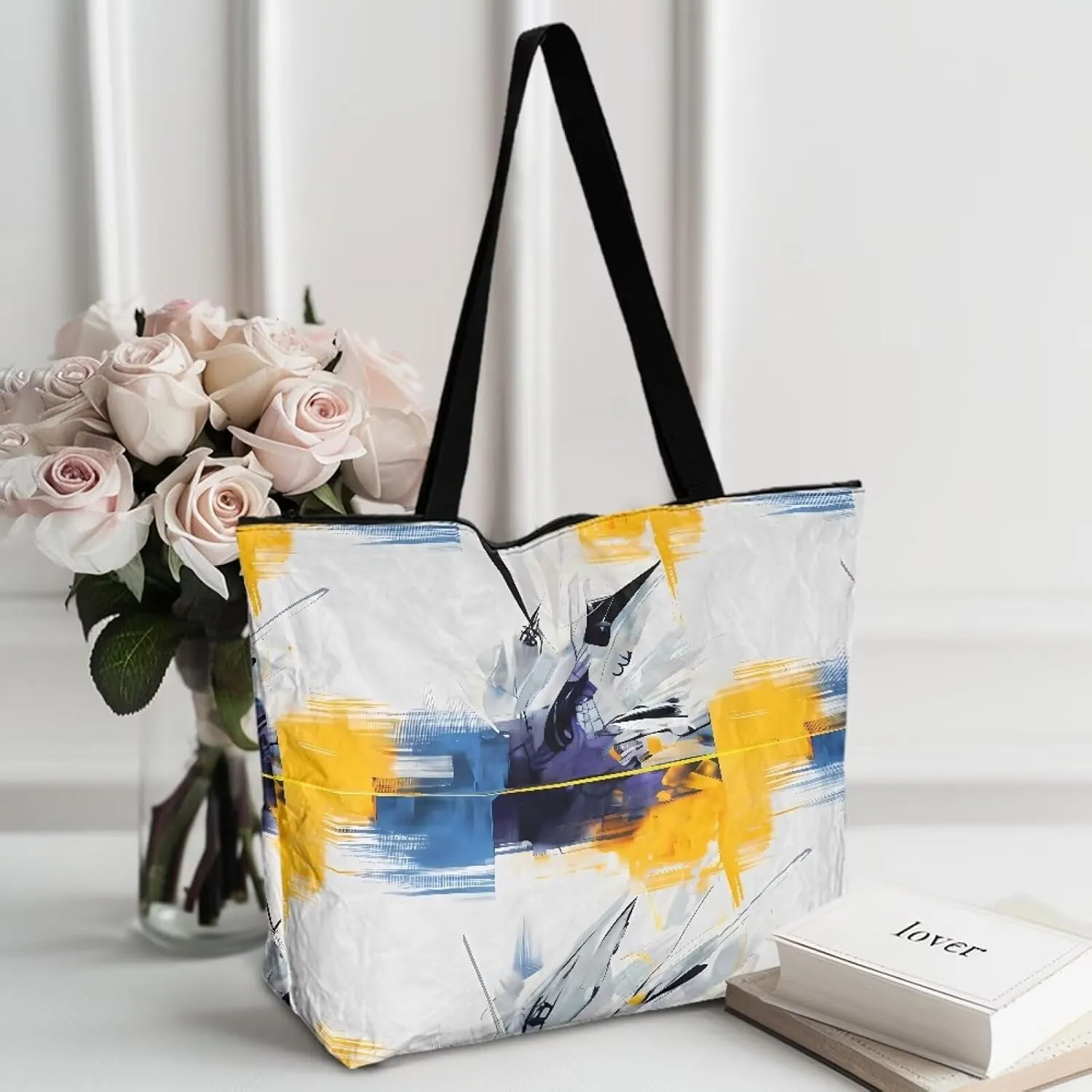 Corgi Dog Foldable Tote Bags, Daisy Flower Plum Blossom Handbag, Ethnic Tribal Stripe Reusable Paper Commute Bag