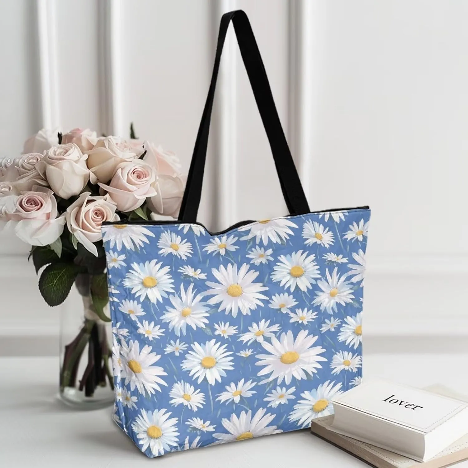 Corgi Dog Foldable Tote Bags, Daisy Flower Plum Blossom Handbag, Ethnic Tribal Stripe Reusable Paper Commute Bag