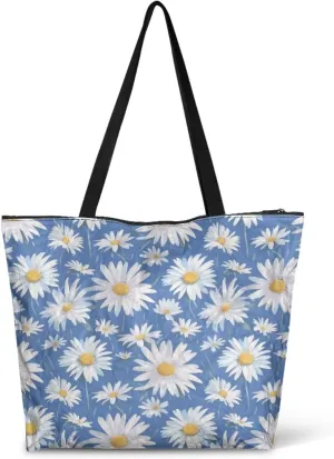 Corgi Dog Foldable Tote Bags, Daisy Flower Plum Blossom Handbag, Ethnic Tribal Stripe Reusable Paper Commute Bag