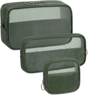 Cosmetic Bags, Makeup Bag Set 3Pcs Breathable Mesh Makeup Bag 3 Sizes Cosmetic Bags Visible Diaper Bag Organizer Portable Travel Pouches for Toiletries Purse Diaper