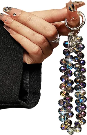 Crystals Beads Aesthetic Keychain Wristlet Bag Charms For Handbags Purple Crystal Gems Bead Chain Car Key Chain Purse Charms Gem Crystal Pendants Phone Charm Key Chains Women Cute Keychain Accessories