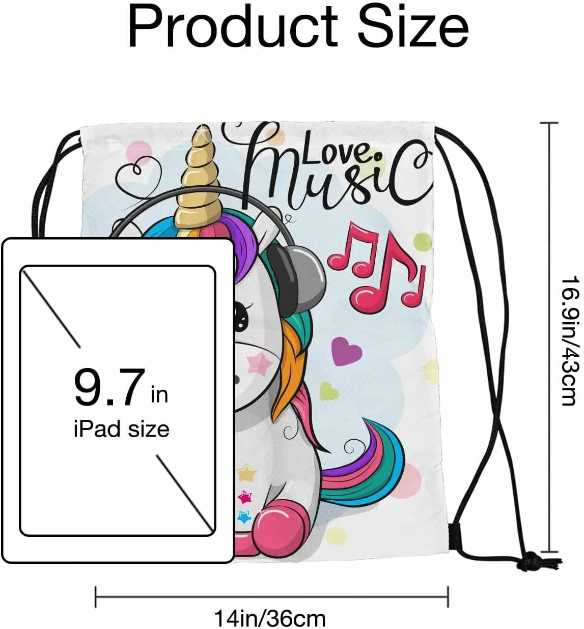 Cute Cartoon Unicorn Wear Headphones Hear Love Music Heart Gym Backpack Lightweight Waterproof Sports Backpack Stroage Shoes Ball