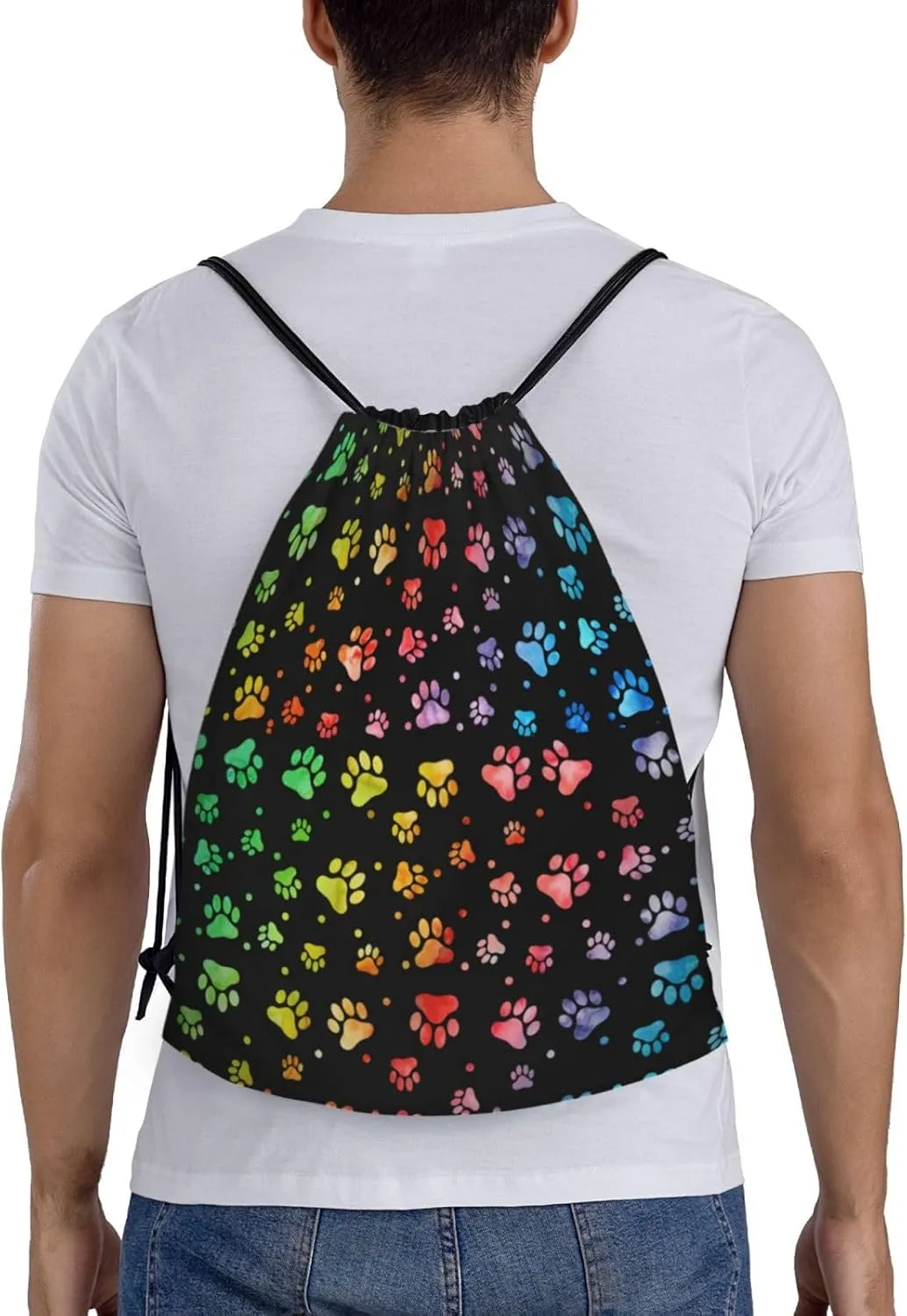 Cute Dog Paw Print Drawstring Backpack Adjustable Bag Sackpack Paws Bags for Gym Shopping Sport Yoga
