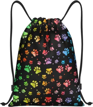 Cute Dog Paw Print Drawstring Backpack Adjustable Bag Sackpack Paws Bags for Gym Shopping Sport Yoga