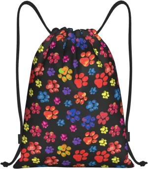 Cute Dog Paw Print Drawstring Backpack Adjustable Bag Sackpack Paws Bags for Gym Shopping Sport Yoga