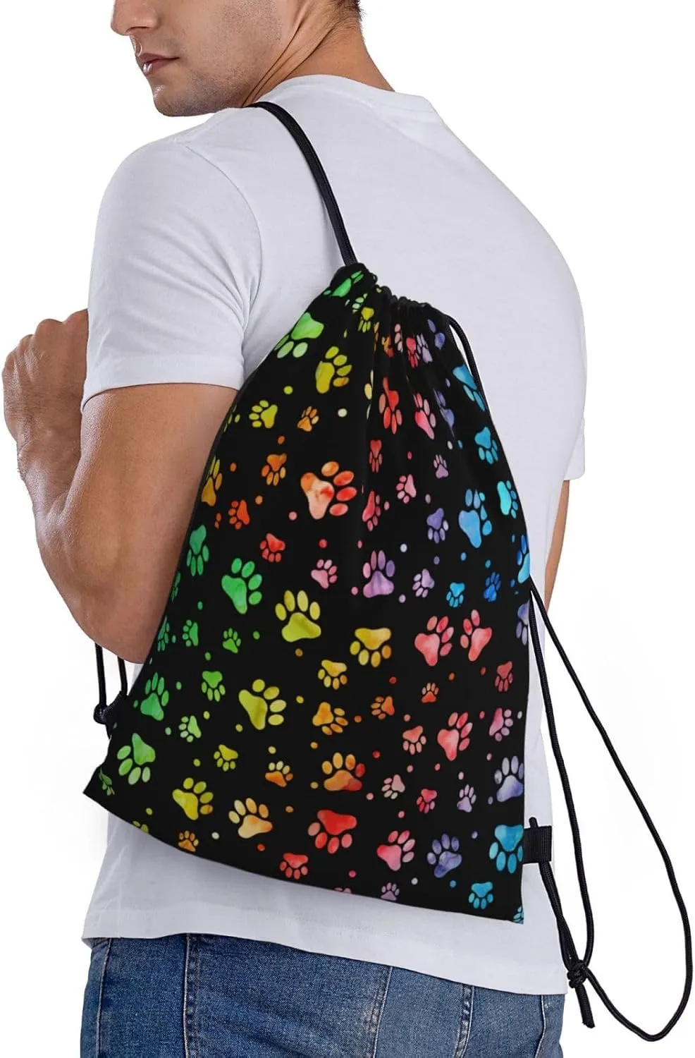 Cute Dog Paw Print Drawstring Backpack Adjustable Bag Sackpack Paws Bags for Gym Shopping Sport Yoga