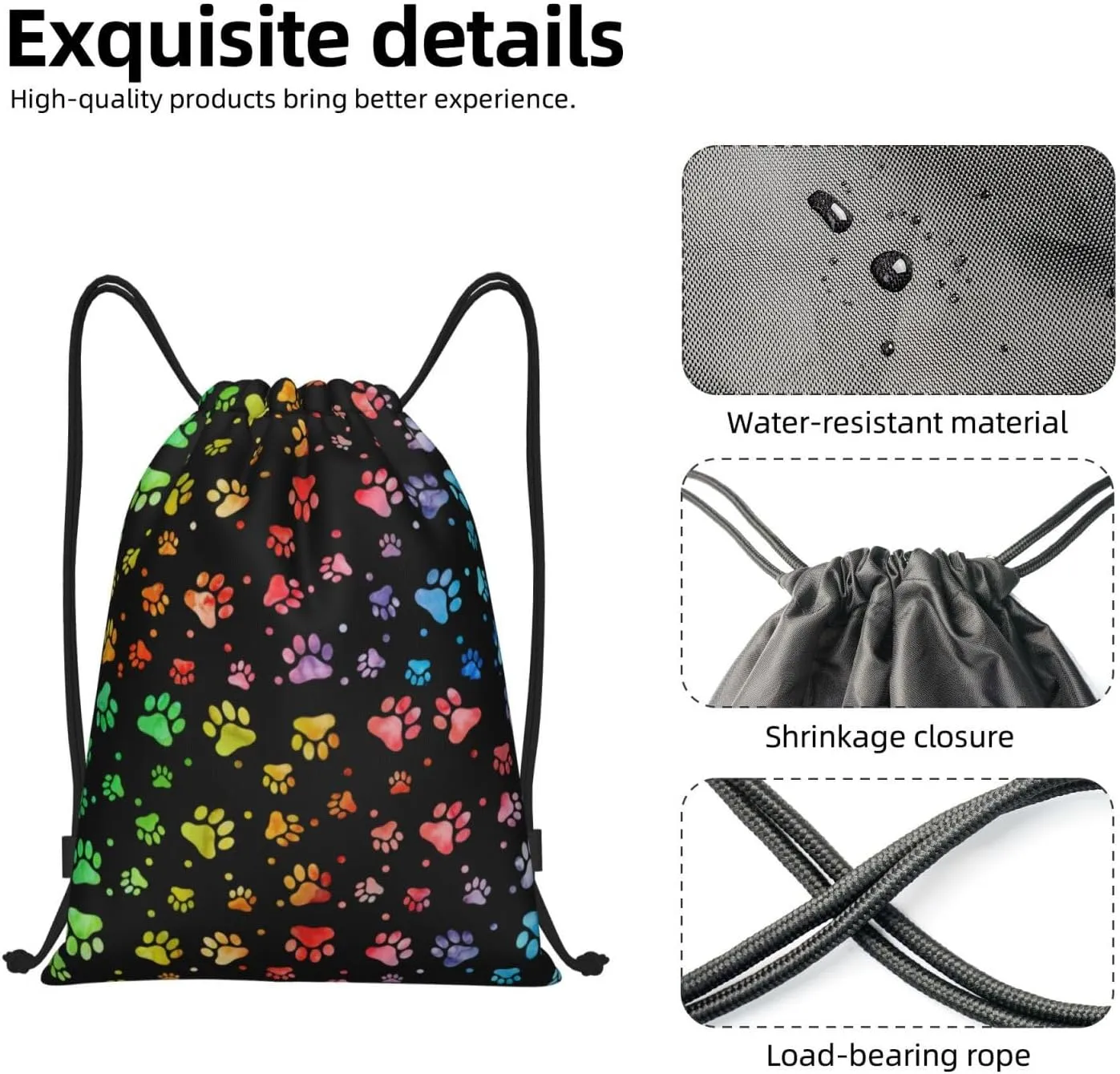 Cute Dog Paw Print Drawstring Backpack Adjustable Bag Sackpack Paws Bags for Gym Shopping Sport Yoga