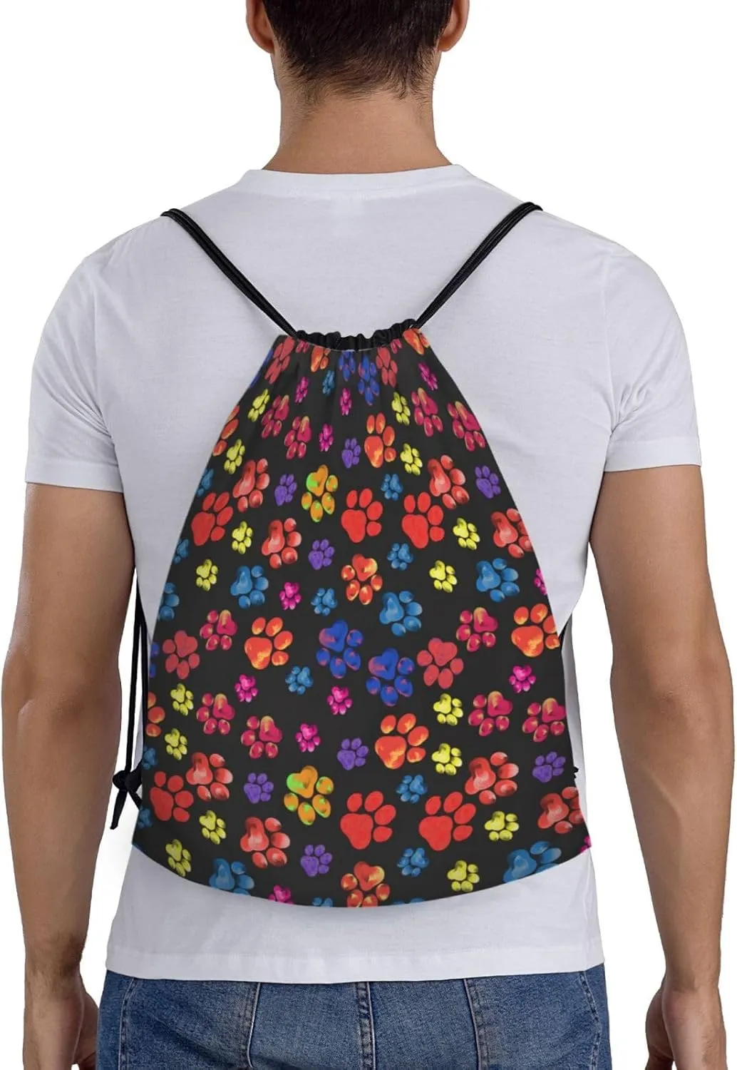 Cute Dog Paw Print Drawstring Backpack Adjustable Bag Sackpack Paws Bags for Gym Shopping Sport Yoga