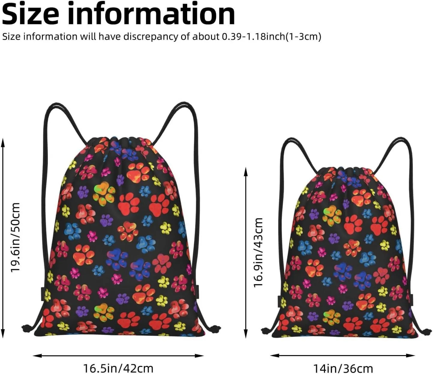 Cute Dog Paw Print Drawstring Backpack Adjustable Bag Sackpack Paws Bags for Gym Shopping Sport Yoga