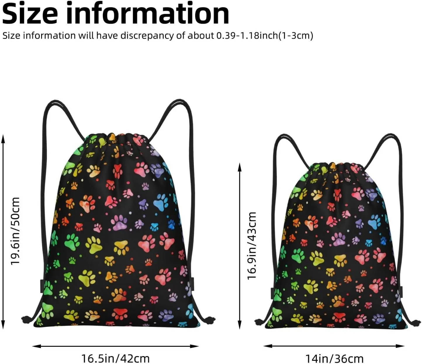 Cute Dog Paw Print Drawstring Backpack Adjustable Bag Sackpack Paws Bags for Gym Shopping Sport Yoga