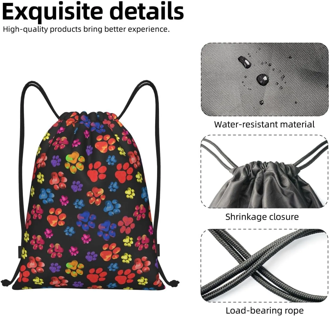 Cute Dog Paw Print Drawstring Backpack Adjustable Bag Sackpack Paws Bags for Gym Shopping Sport Yoga