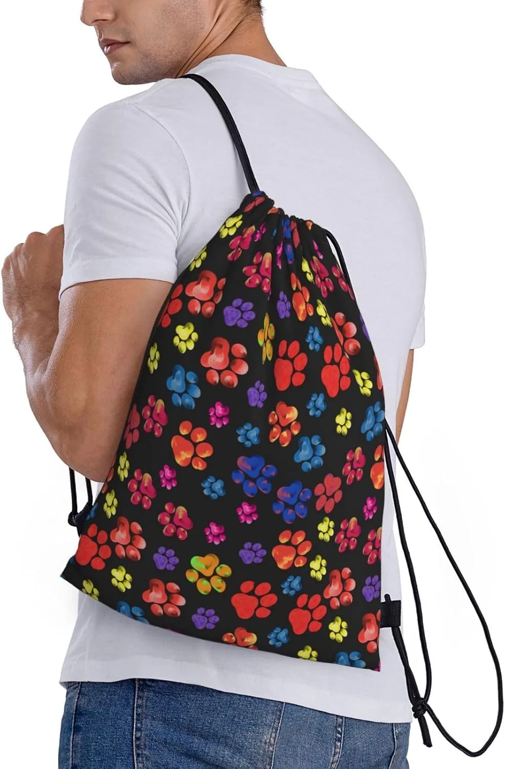Cute Dog Paw Print Drawstring Backpack Adjustable Bag Sackpack Paws Bags for Gym Shopping Sport Yoga