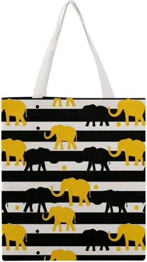 Cute Yellow Elephants Canvas Tote Bag Casual Handbags Grocery Shopping Purses Work Bag for Women