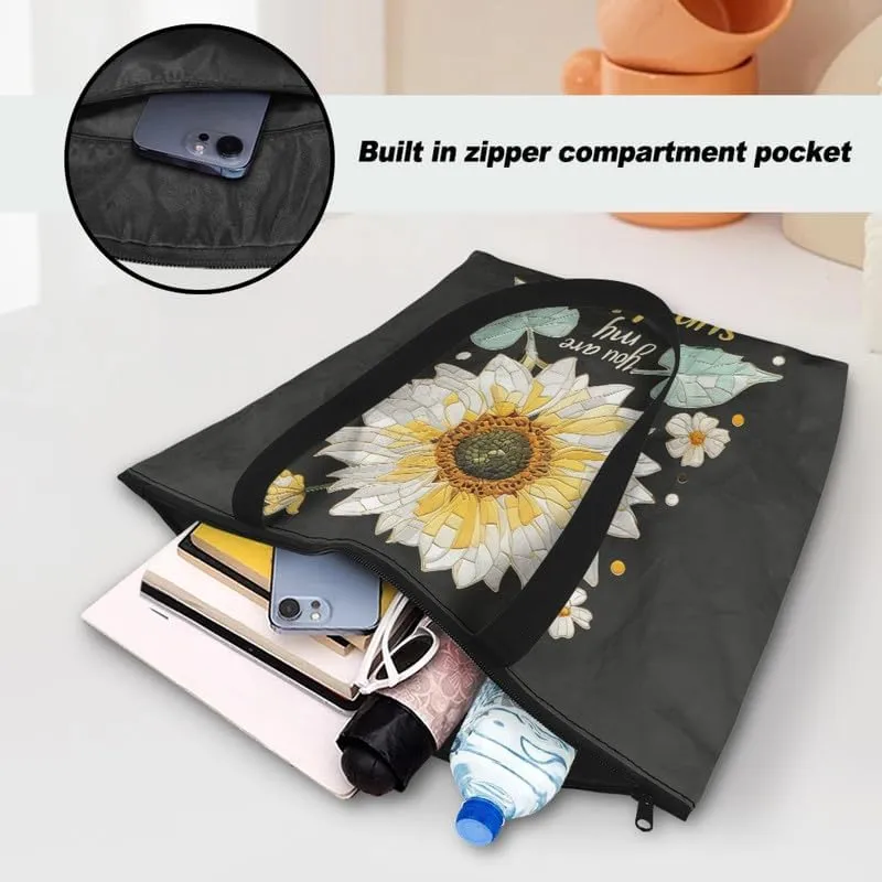 Daisy Flower Eco-Friendly Paper Tote Bag, French Bulldog Collie Dog Reusable Handbag Leopard Tote Bag for Women