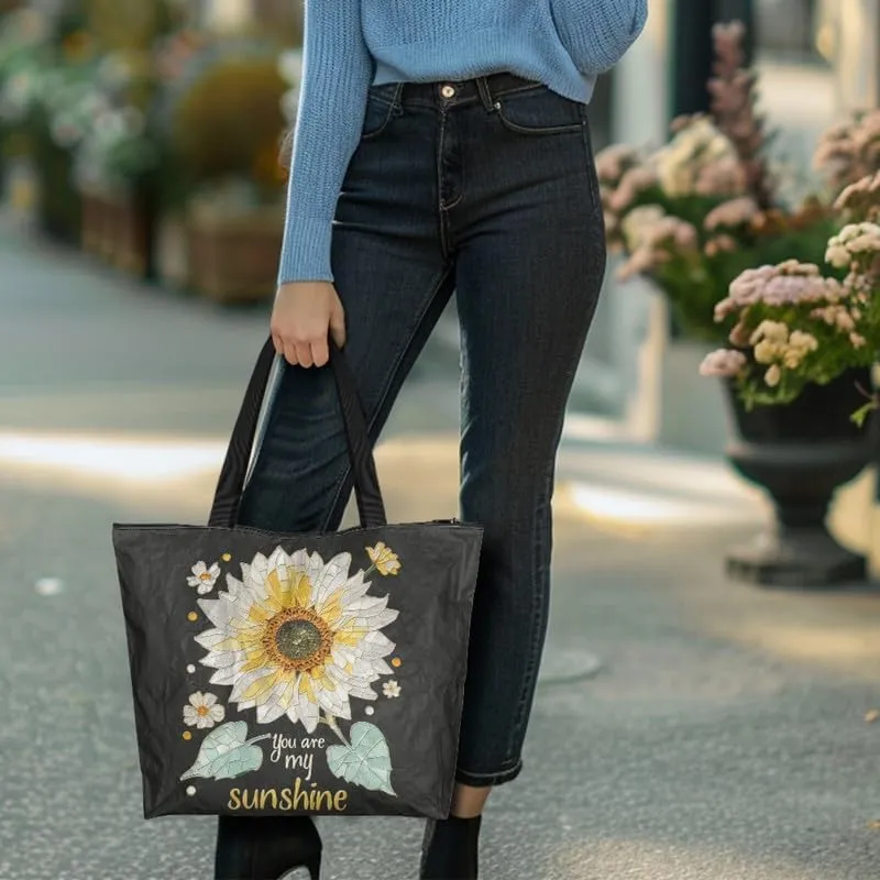 Daisy Flower Eco-Friendly Paper Tote Bag, French Bulldog Collie Dog Reusable Handbag Leopard Tote Bag for Women