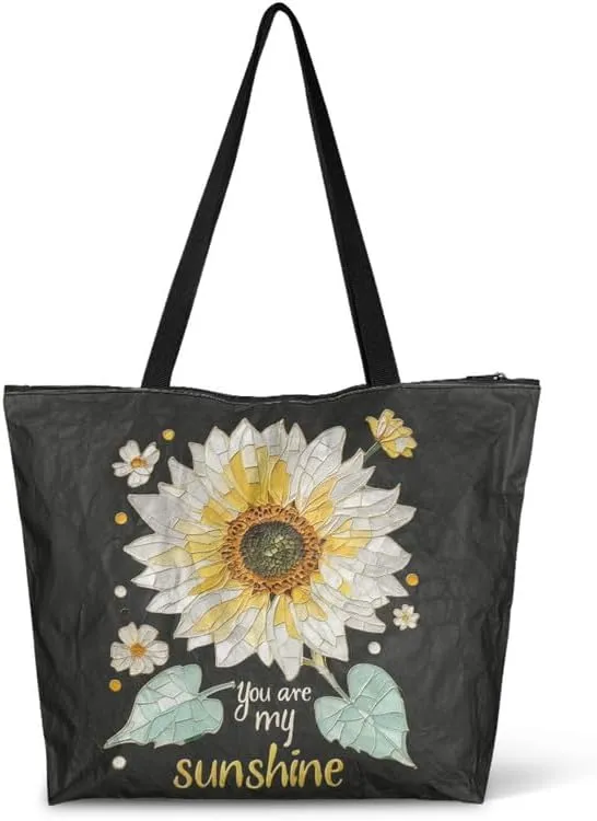 Daisy Flower Eco-Friendly Paper Tote Bag, French Bulldog Collie Dog Reusable Handbag Leopard Tote Bag for Women