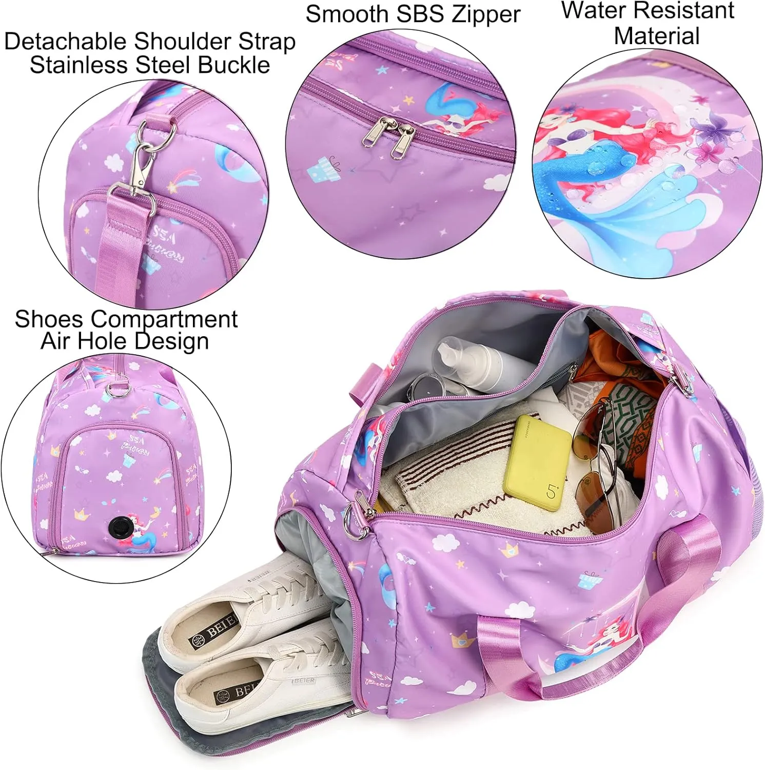Dance Bag for Girls Duffle Bag Gymnastics Gym Bag Overnight Travel Bag Sports Ballet Bag Weekender Sleepover Carry On Bag with Shoes Compartment