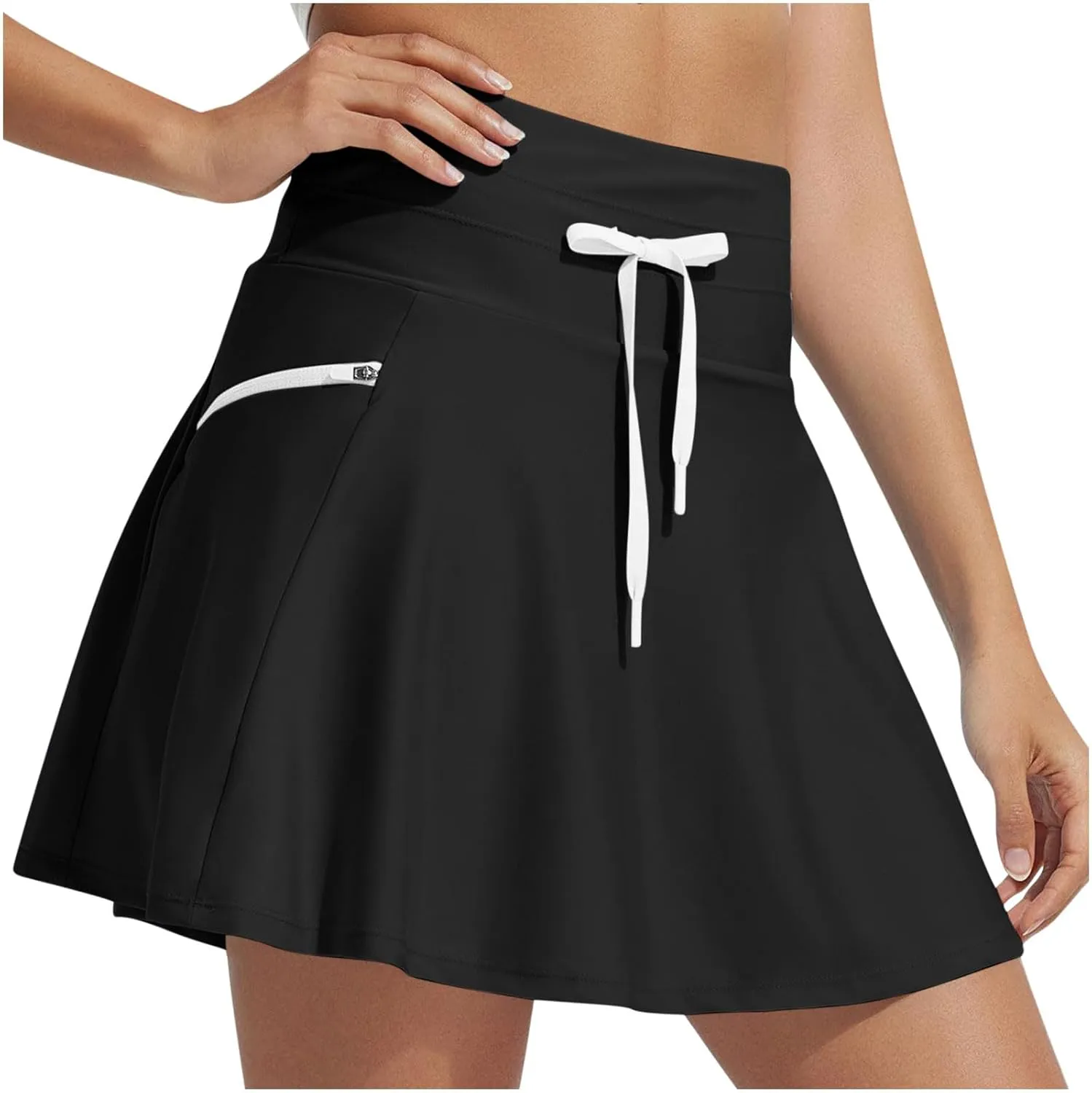 DDAPJ pyju Women's High Waisted Swim Skirt Tummy Control Tankini Swimsuit Skort Bathing Suit Bottoms with Zipper Pocket