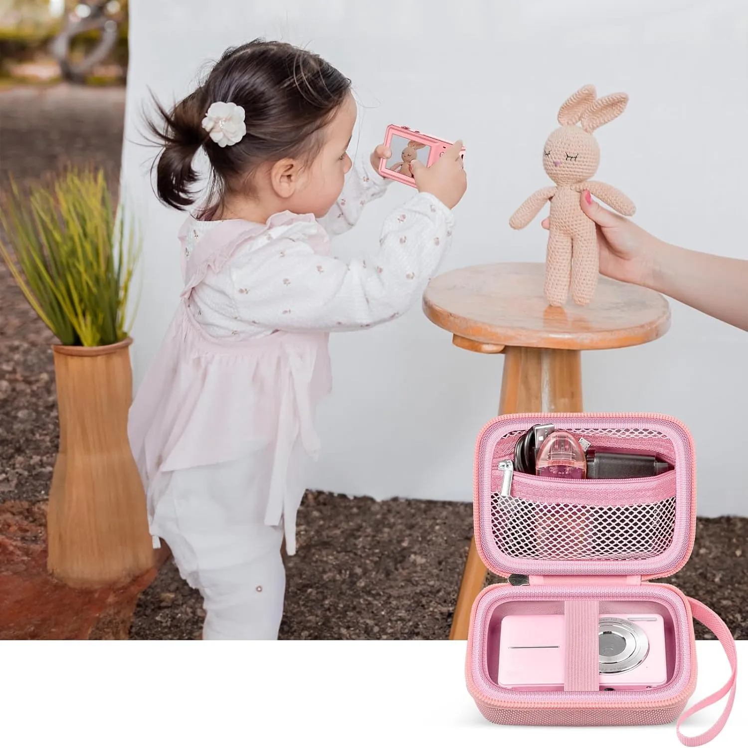 Digital Camera Case Compatible with VAHOIALD FHD 1080P/ for CAMKORY Digital Point and Shoot/for KODAK PIXPRO FZ45-BK 16MP Vlogging/for IWEUKJLO/for Nsoela, Holder for SD Card More- Pink (Box Only)