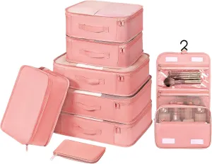 DIMJ Packing Cubes 8 Pcs - Travel Cubes for Suitcase Lightweight Travel Essential Bag with Large Toiletries Bag for Clothes Shoes Cosmetics Toiletries (Pink)