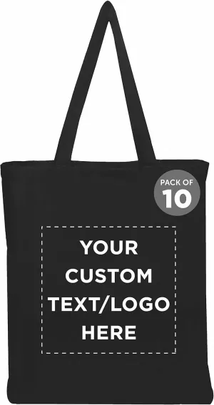 DISCOUNT PROMOS Custom Cotton Canvas Tote Bags Set of 10, Personalized Bulk Pack - Reusable, Great for Shopping, Grocery, Beach, Picnic, Wedding Favors - Black