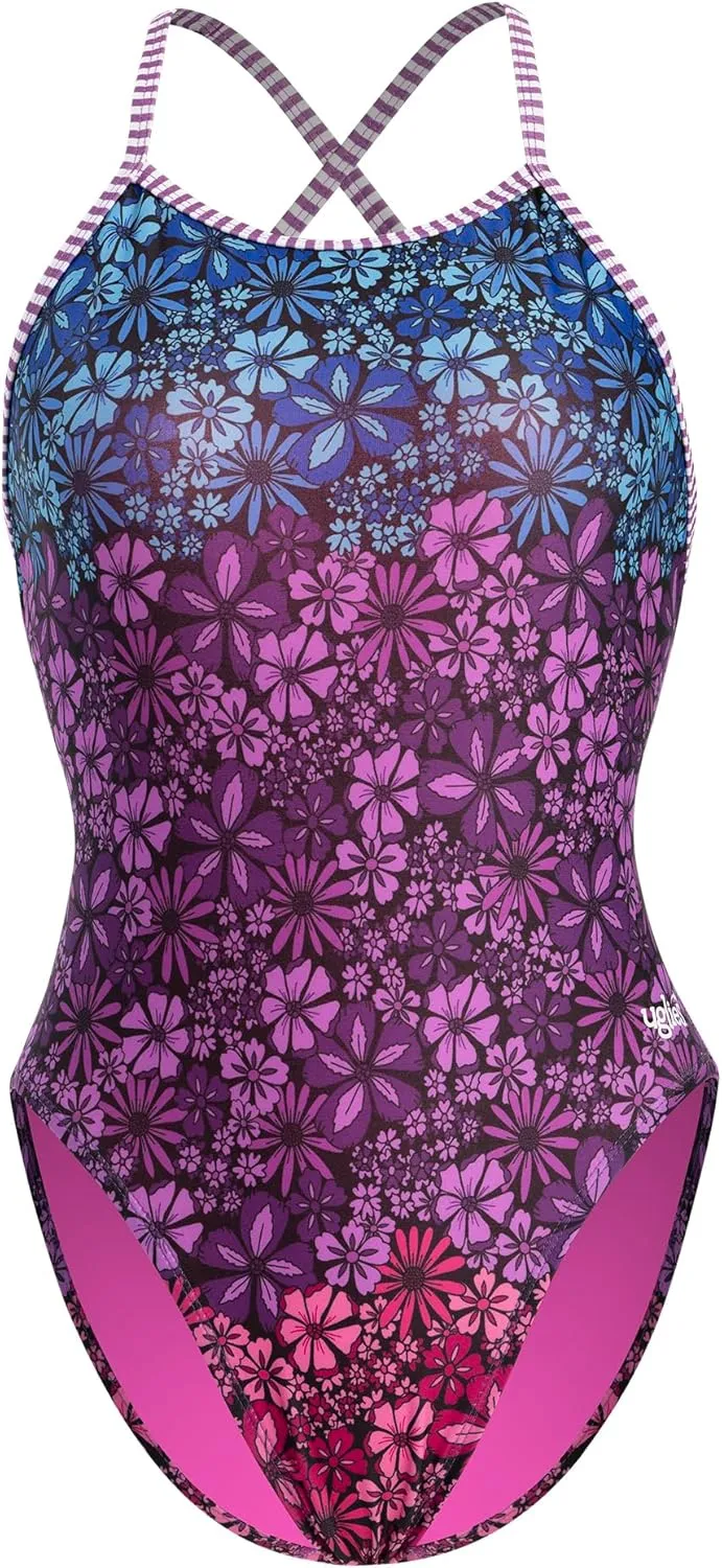 Dolfin Uglies Womens Print One Piece Swimsuit - Athletic Diver Back Practice Suit for Training Sports and Fitness