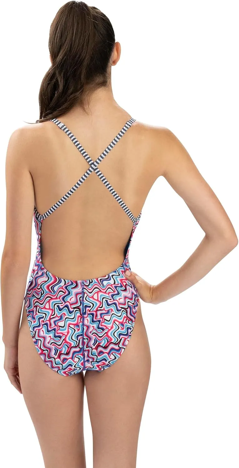 Dolfin Uglies Womens Print One Piece Swimsuit - Athletic Diver Back Practice Suit for Training Sports and Fitness