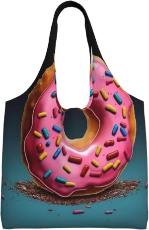 Donut Canvas Tote Bag Aesthetic Large Shoulder Bags Reusable Shopping Bags for Women Grocery Bag Purse