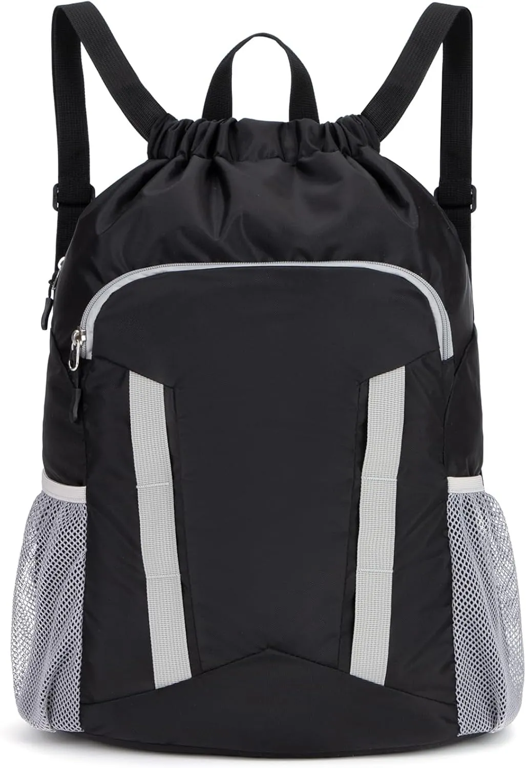 Drawstring Backpack for Kids Sports Gym Bag with Shoes Compartment, Water Resistant Beach Swim Bag String Backpack for Boys and Girls, Black