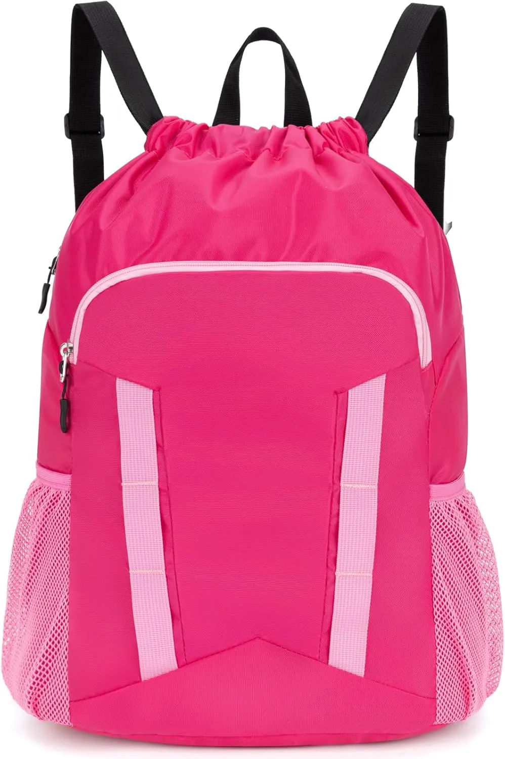 Drawstring Backpack for Kids Sports Gym Bag with Shoes Compartment, Water Resistant Beach Swim Bag String Backpack for Girls and Boys, Pink