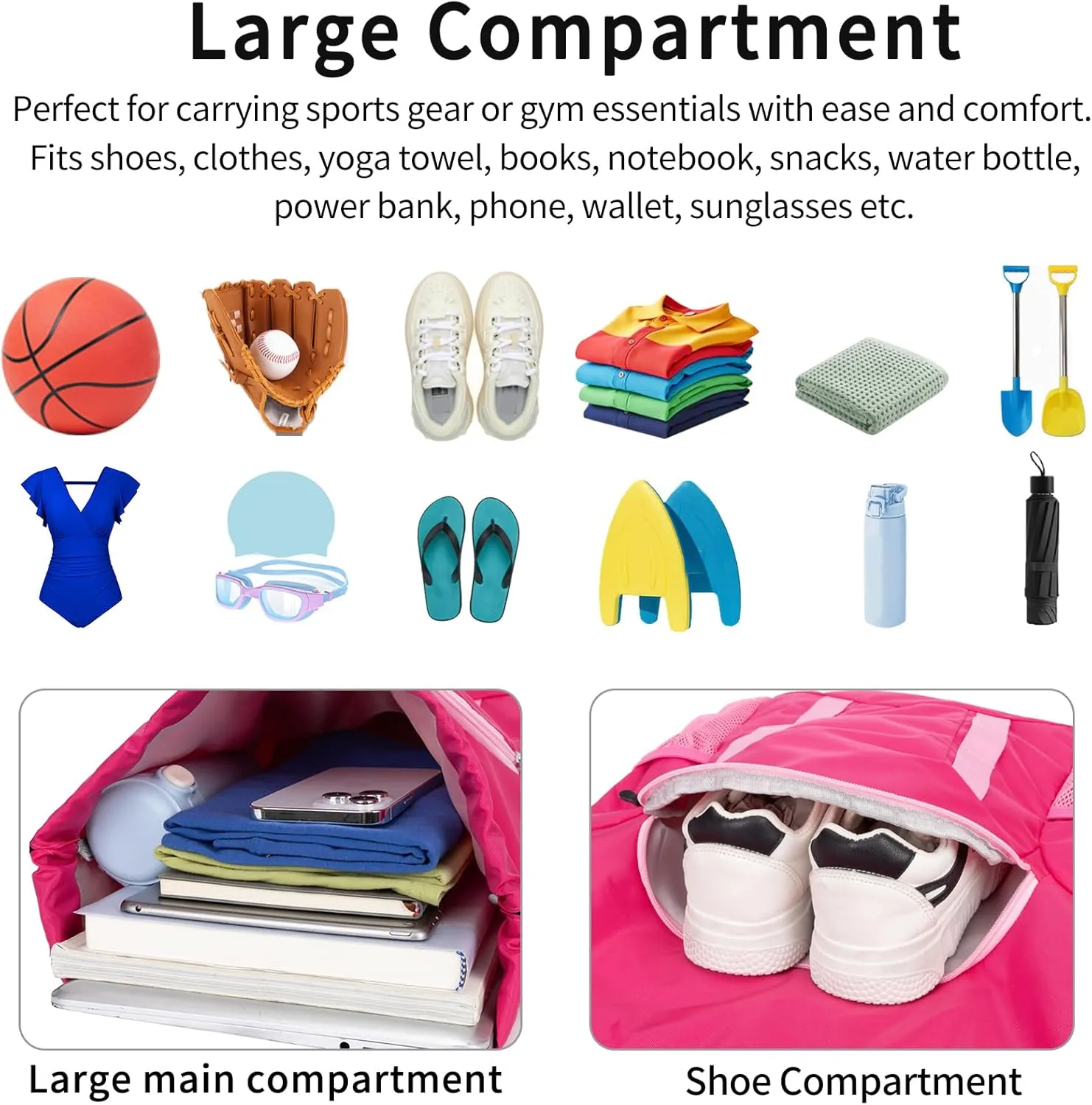 Drawstring Backpack for Kids Sports Gym Bag with Shoes Compartment, Water Resistant Beach Swim Bag String Backpack for Girls and Boys, Pink