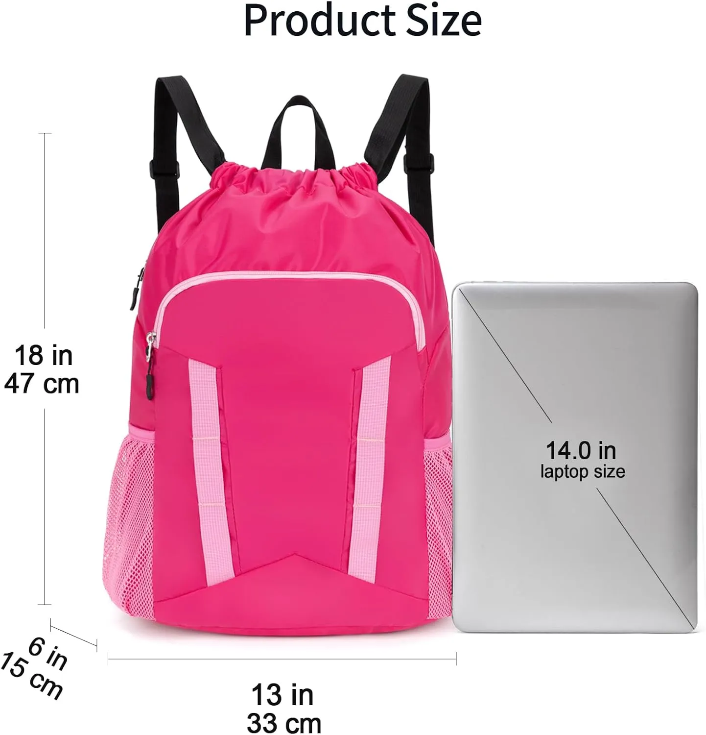 Drawstring Backpack for Kids Sports Gym Bag with Shoes Compartment, Water Resistant Beach Swim Bag String Backpack for Girls and Boys, Pink
