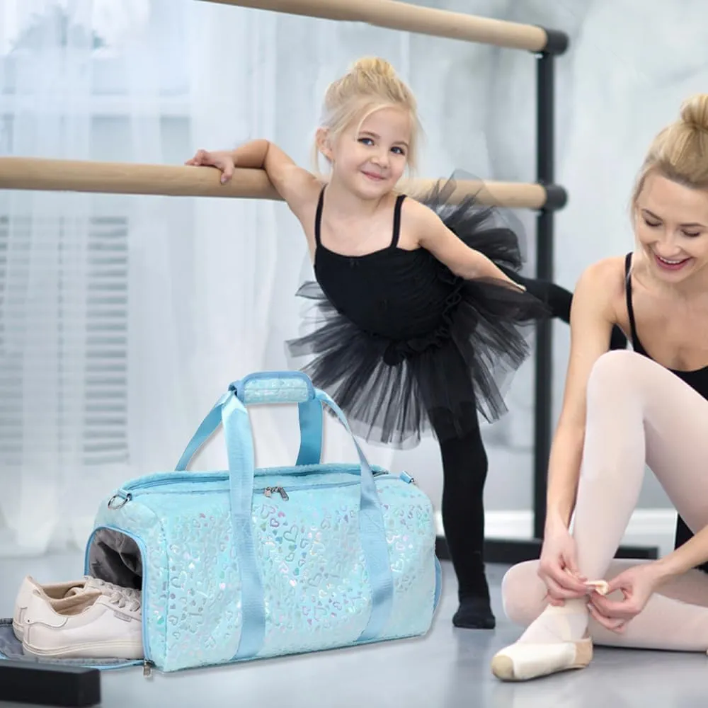Duffel Bag for Girls Fluffy Dance Bag for Girls Ballet Bag Girls Gymnastic Bag Water Resistant Travel Duffle Bags with Shoes Compartment