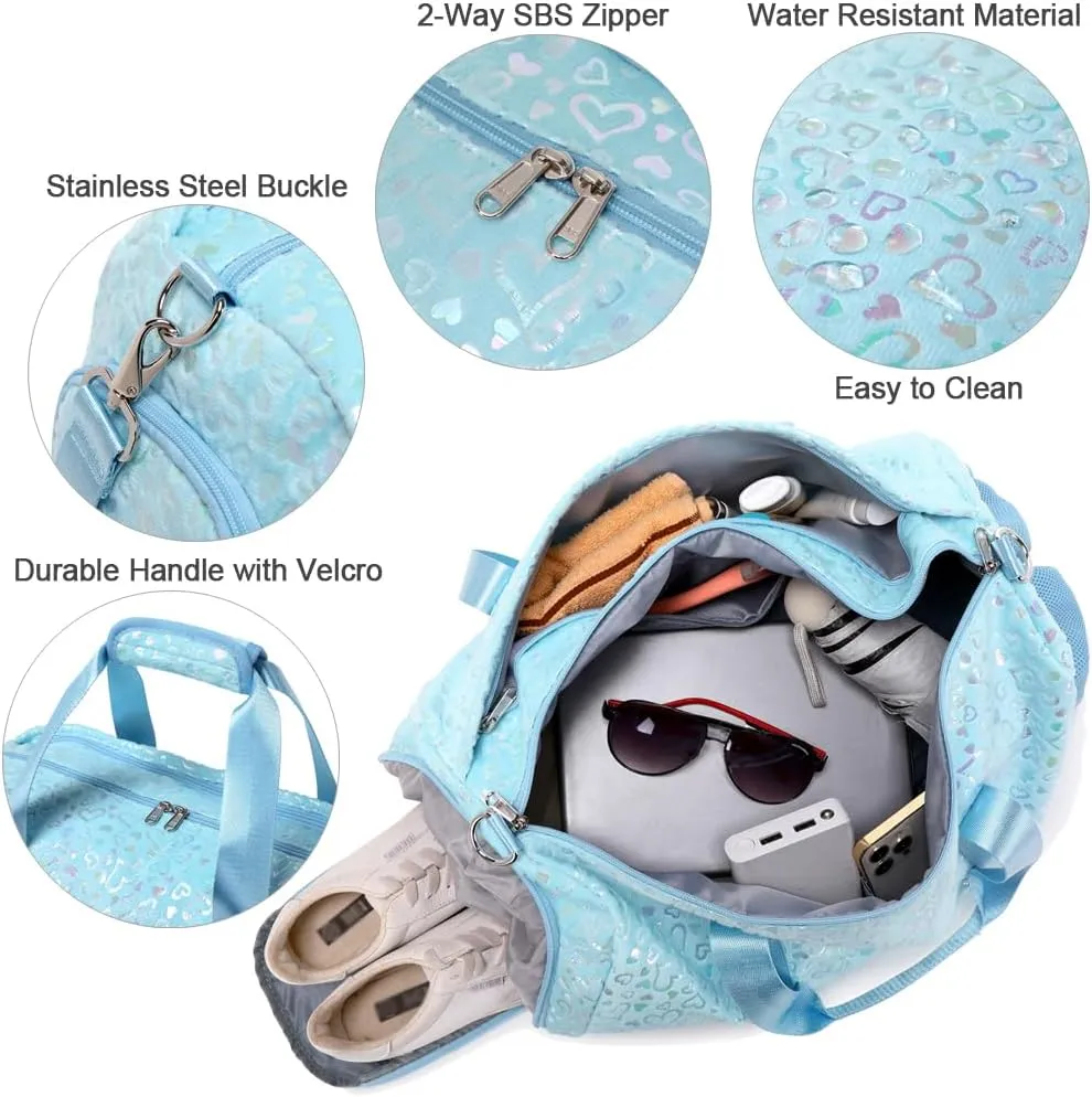 Duffel Bag for Girls Fluffy Dance Bag for Girls Ballet Bag Girls Gymnastic Bag Water Resistant Travel Duffle Bags with Shoes Compartment