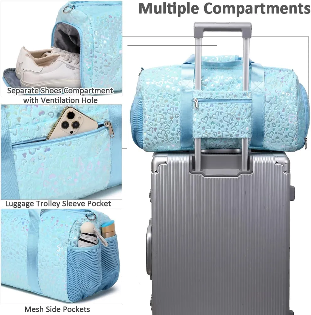 Duffel Bag for Girls Fluffy Dance Bag for Girls Ballet Bag Girls Gymnastic Bag Water Resistant Travel Duffle Bags with Shoes Compartment
