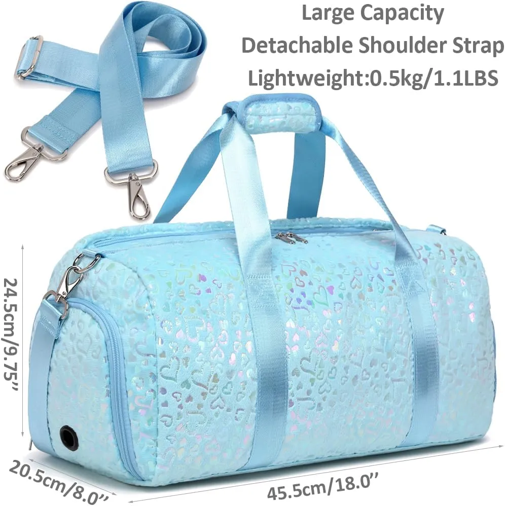 Duffel Bag for Girls Fluffy Dance Bag for Girls Ballet Bag Girls Gymnastic Bag Water Resistant Travel Duffle Bags with Shoes Compartment