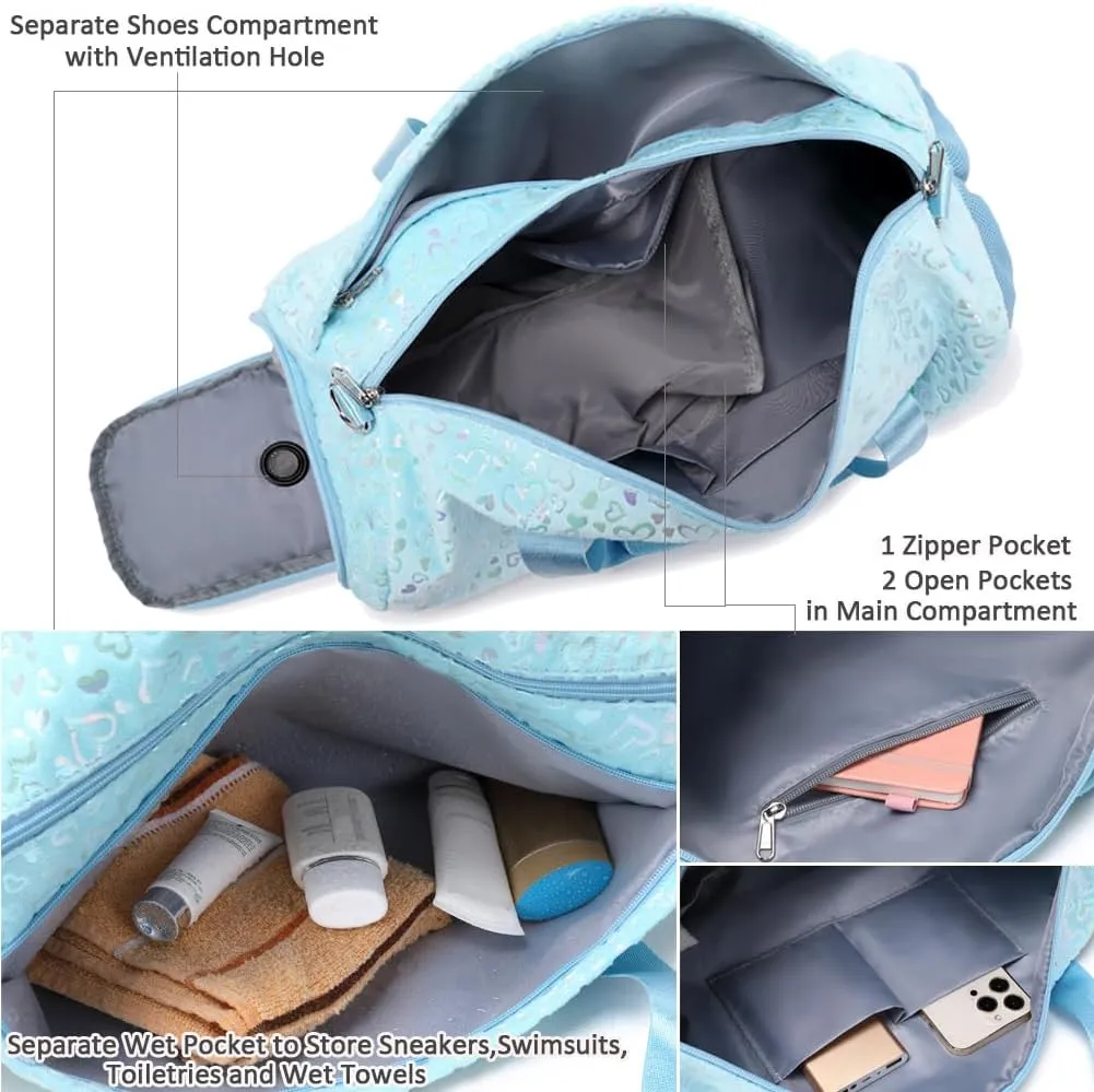 Duffel Bag for Girls Fluffy Dance Bag for Girls Ballet Bag Girls Gymnastic Bag Water Resistant Travel Duffle Bags with Shoes Compartment