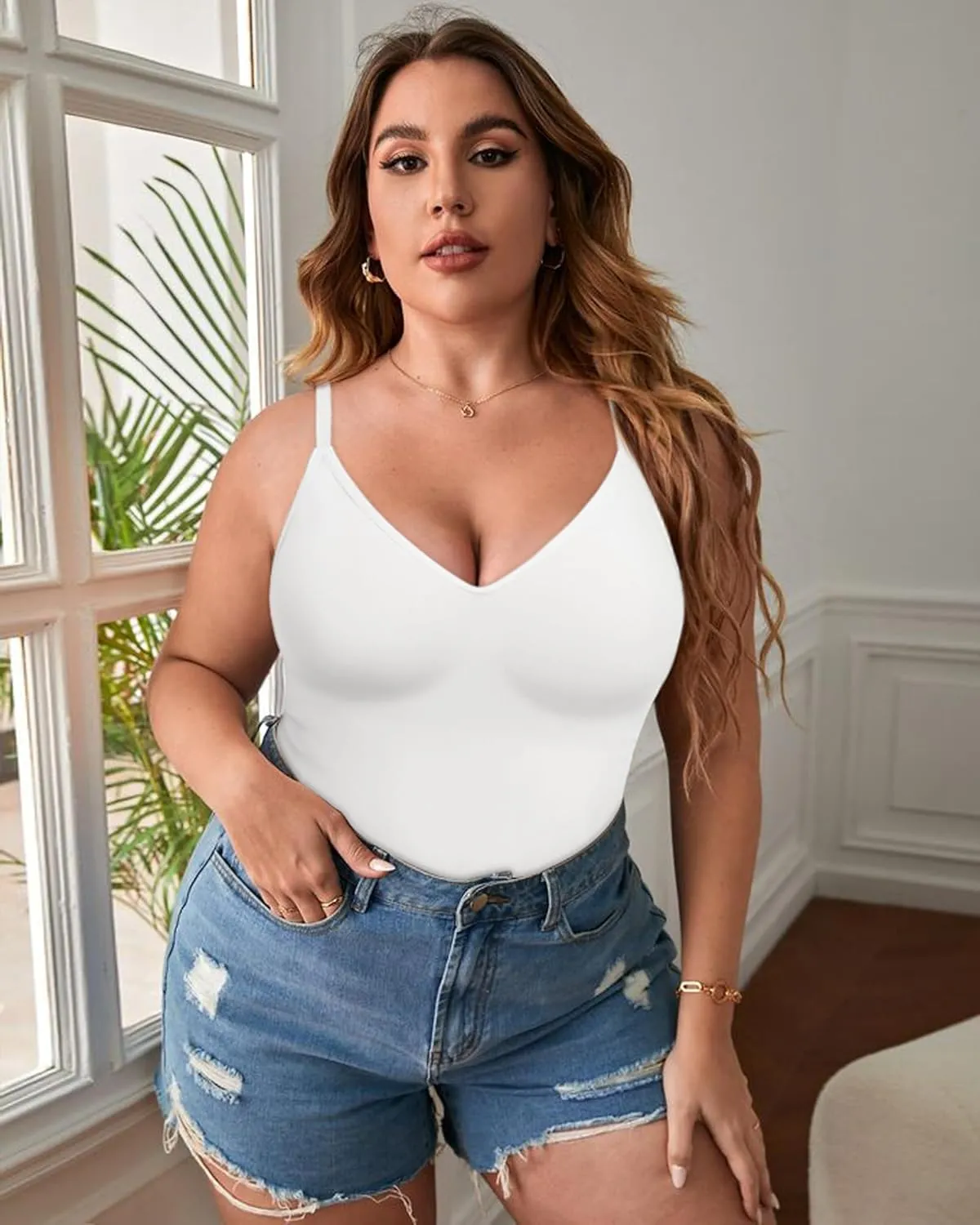 EUYZOU Womens Tummy Control Shapewear Tank Tops Seamless V-Neck Compression Tank Tops Body Shaper Camisole