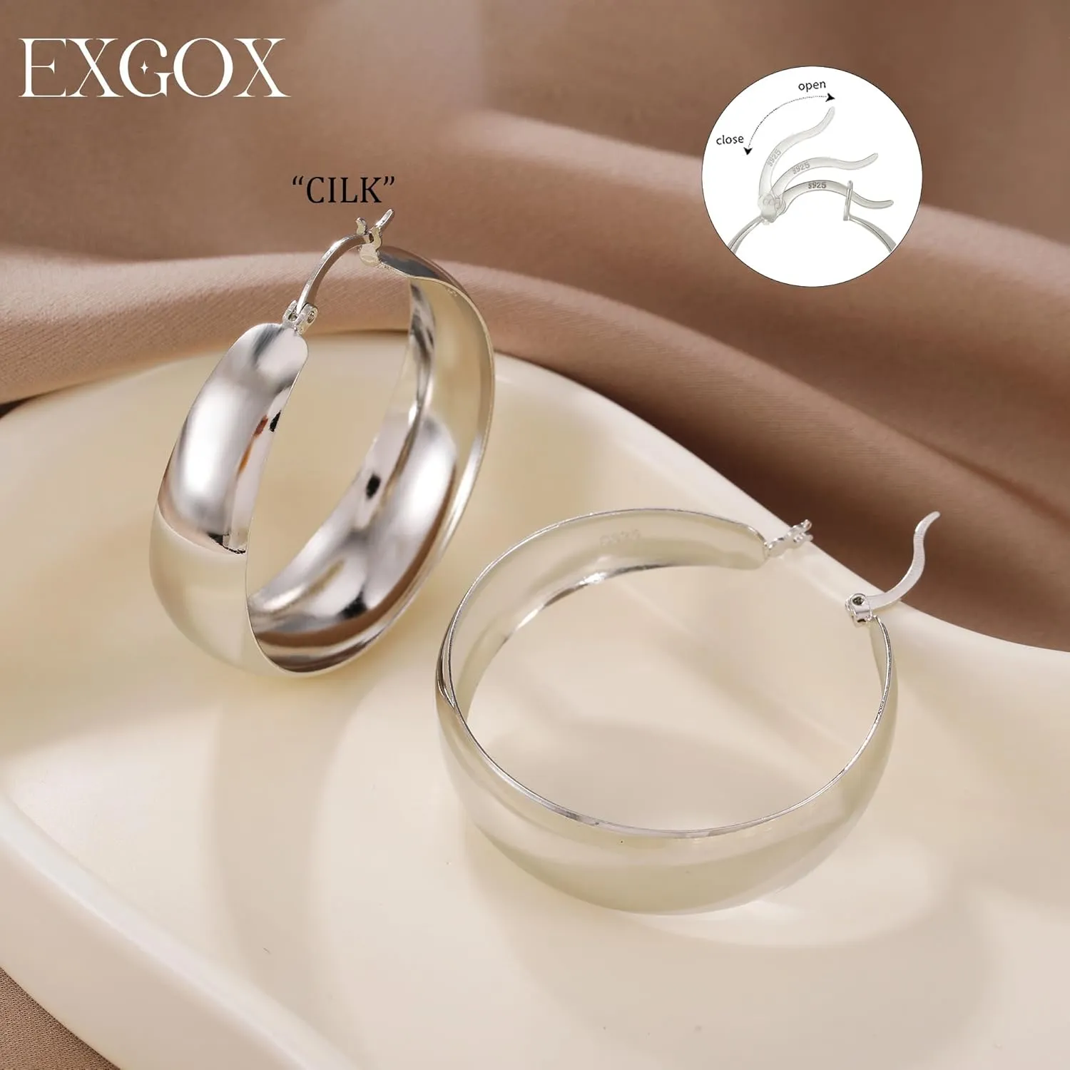 EXGOX Gold Hoop Earrings for Women Sterling Silver Post Hoops Earrings for Women Wide Thick Silver Hoop Earrings Hypoallergenic Lightweight 14k Real Gold Plated Hoop Large Earrings (25/30/40/50MM)