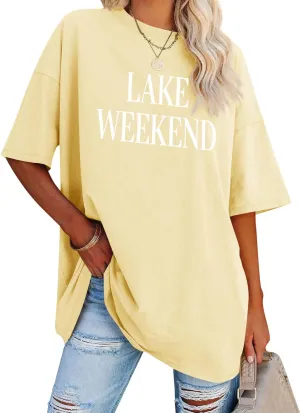 Ezcosplay Women Cute Lake Weekend Sweatshirt Letter Print Shirts Casual Loose Pullover Tops