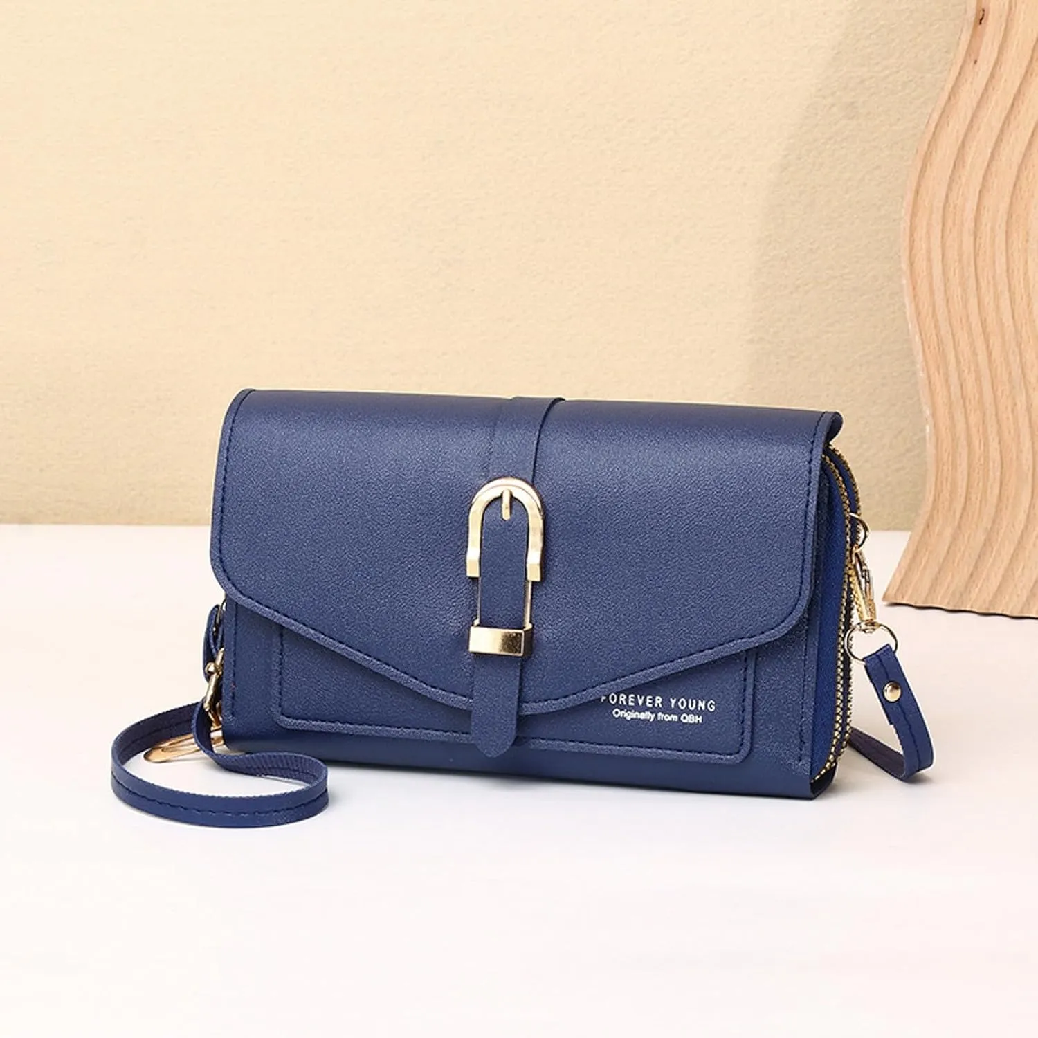 Fashion Classic Women's Mobile Phone Bags Snap Button Hood One Shoulder Double Layer Wallet Crossbody (Blue, One Size)