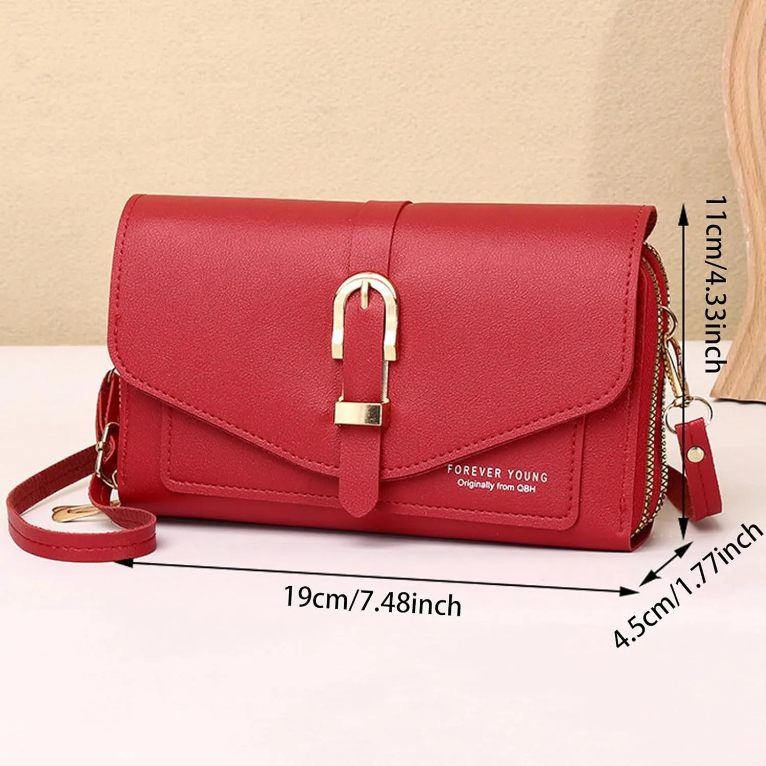 Fashion Classic Women's Mobile Phone Bags Snap Button Hood One Shoulder Double Layer Wallet Crossbody (Blue, One Size)