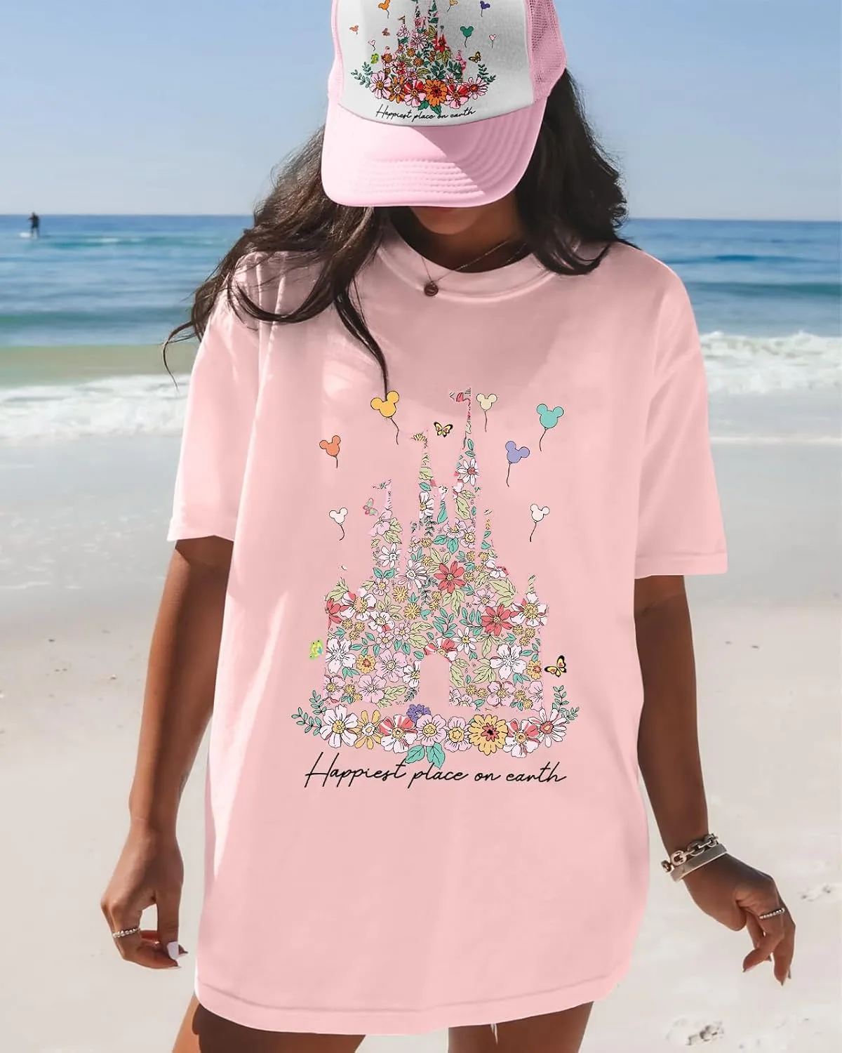 Flafens Oversized Tshirts for Women - Graphic T Shirt Loose Tees Crewneck Sleeve Top Cute Fashion Summer Pattern Print Tops